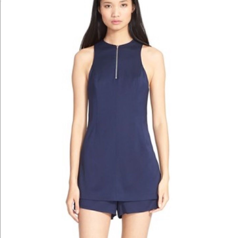T by Alexander Wang Navy Blue Silk Twill Romper